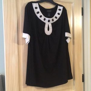 22/24 black blouse with white trim & beading
